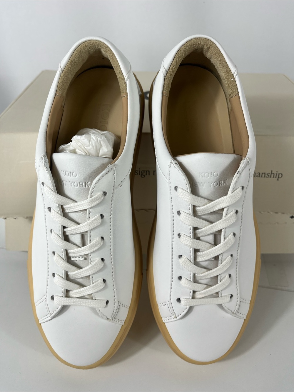 KOIO White Leather Sneakers with Gum Outsole